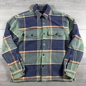 Abercrombie & Fitch Men M Green Plaid Fleece Shirt Jacket Soft A&F Collection
